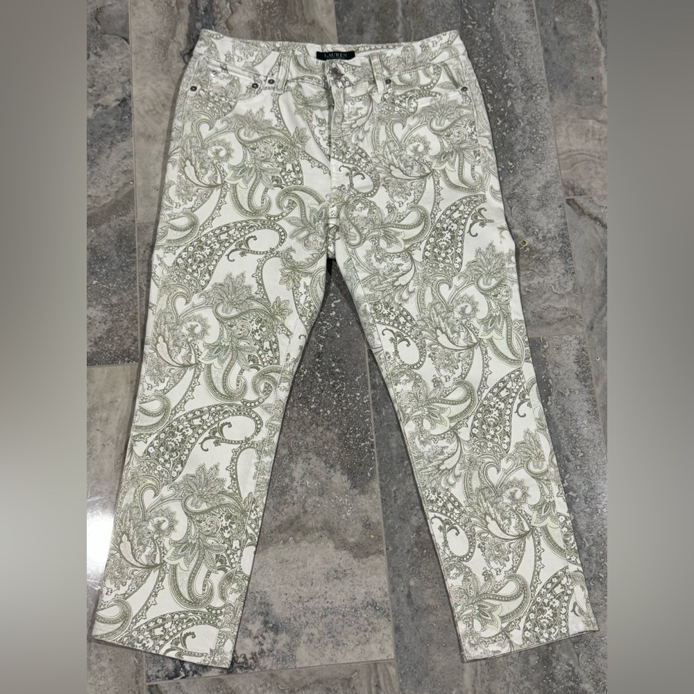 Ralph Lauren Green Paisley Straight Leg Pants